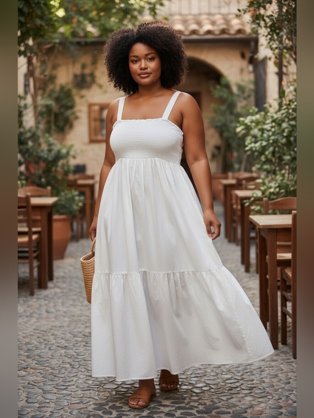 Grace Elements White Smocked Strap Tiered Maxi Dress